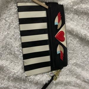 Betsey Johnson Black and White Striped Wristlet
